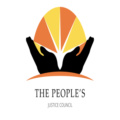 Hands open up to sun rays. Underneath the words "The People's Justice Council" are written